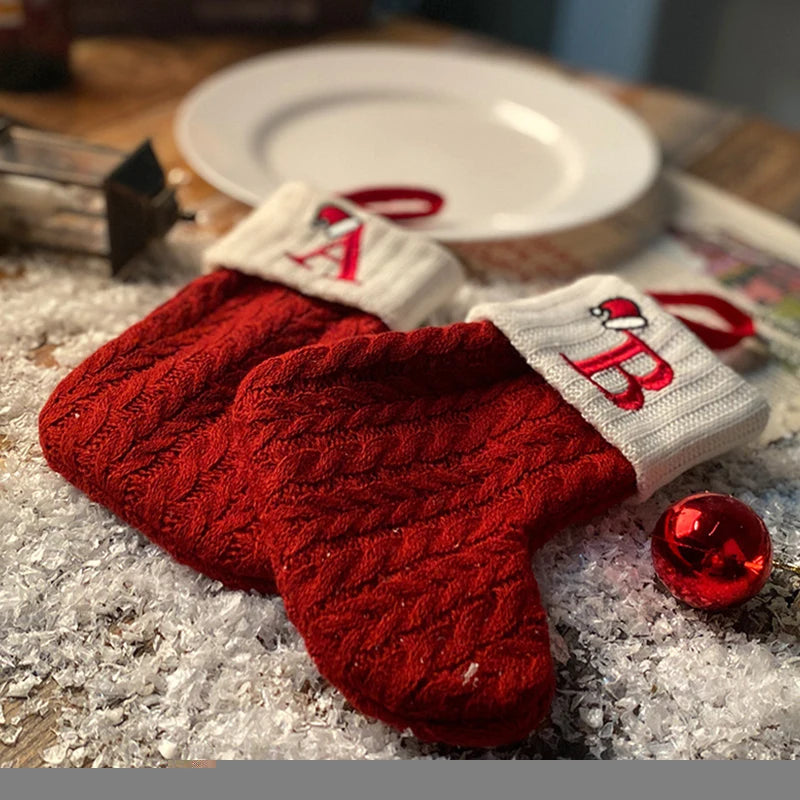 Christmas Stocking Knitting Snowflake Letter Socks Christmas Decoration For Home Christmas Alphabet Knitting Sock New Year  Gift