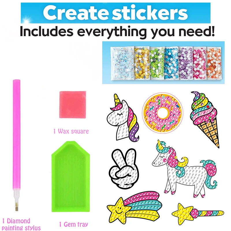12 Create Big Gem Diamond Painting Sticker Kit Art Craft Girls Boys Unicorn Animal Sealife Magical Mosaic Dot Sticky Toys Gifts