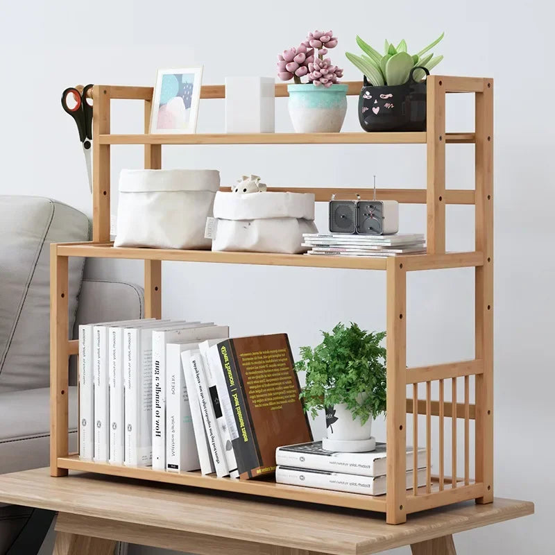 3-tier Wooden Bookshelf Office Student Stationery Organizer Magazine Holder Home Sundries Storage Shelves Kitchen Seasoning Rack