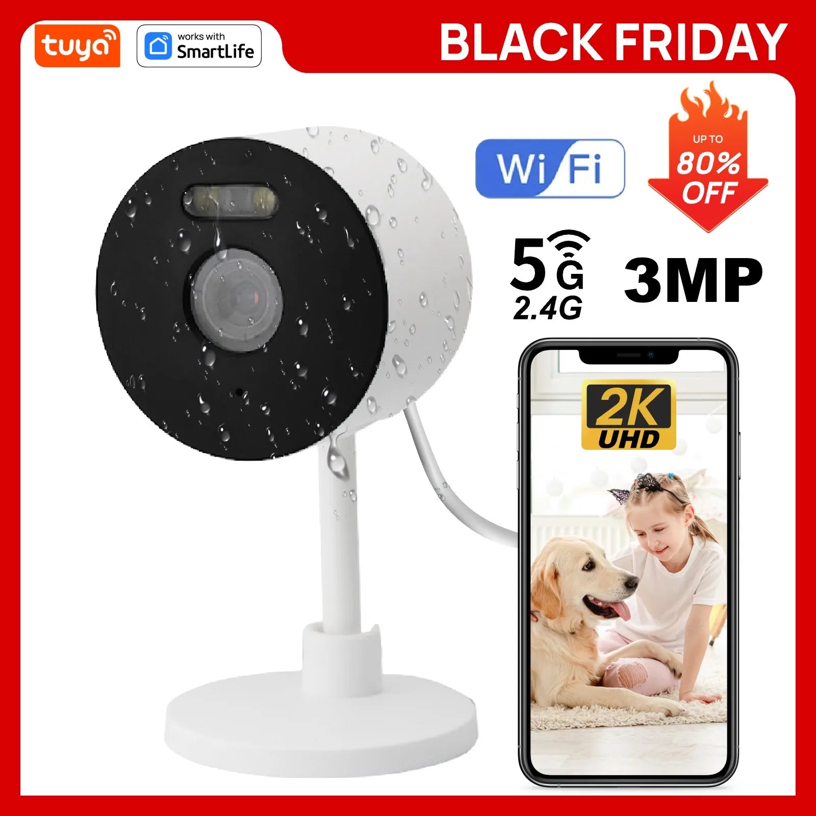 5G & 2.4G Tuya Smart Indoor/Outdoor Security Camera for Home,Baby/Elder/Pet Camera With Phone App,Color Night Vision 2-Way Audio