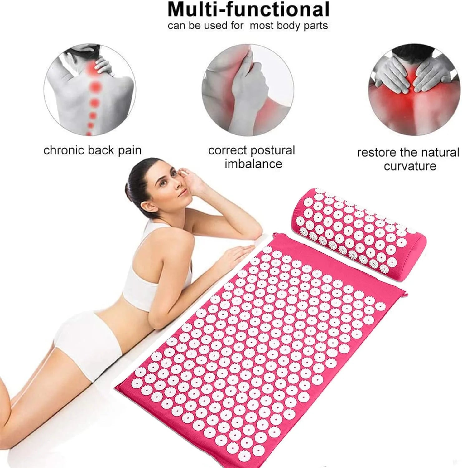Acupressure Mat Massage Acupuncture Mat and Pillow Set  with Spike Points for Neck, Back and Stress Relief