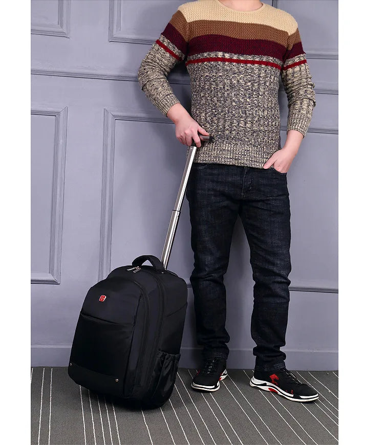 Men Trolley Backpack Shoulders Travel Bag with Wheels 24 Inch Students Rolling Luggage Business Trolley Large Capacity Suitcases