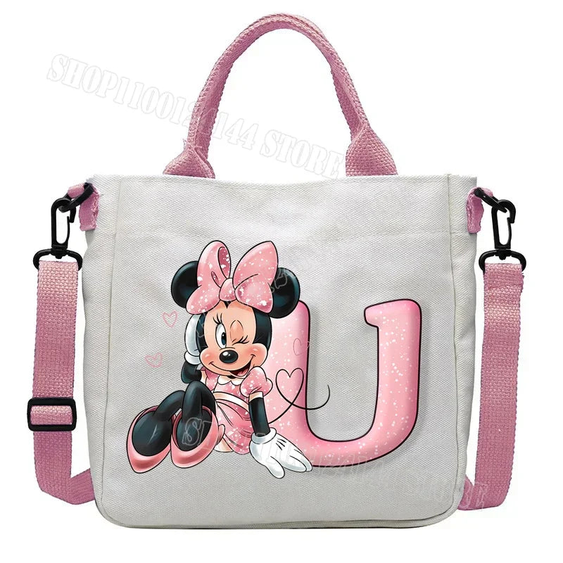 Minnie Disney Women Men Canvas Bags Shoulder Bag Fashion Tote Bags Girl Cartoon Tote Bag Large Capacity Handbag Shopping Bags