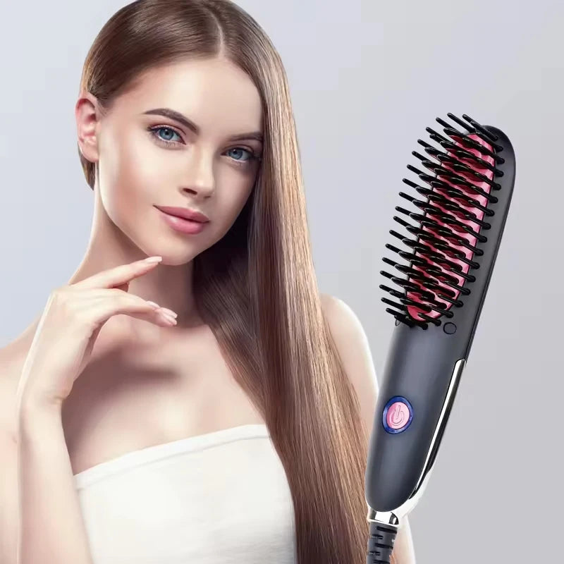 Hot Selling Fast Heating Negative Ion Straight Hair Brush Portable Ceramic Coating Straight Hair Comb Can Straighten Beard