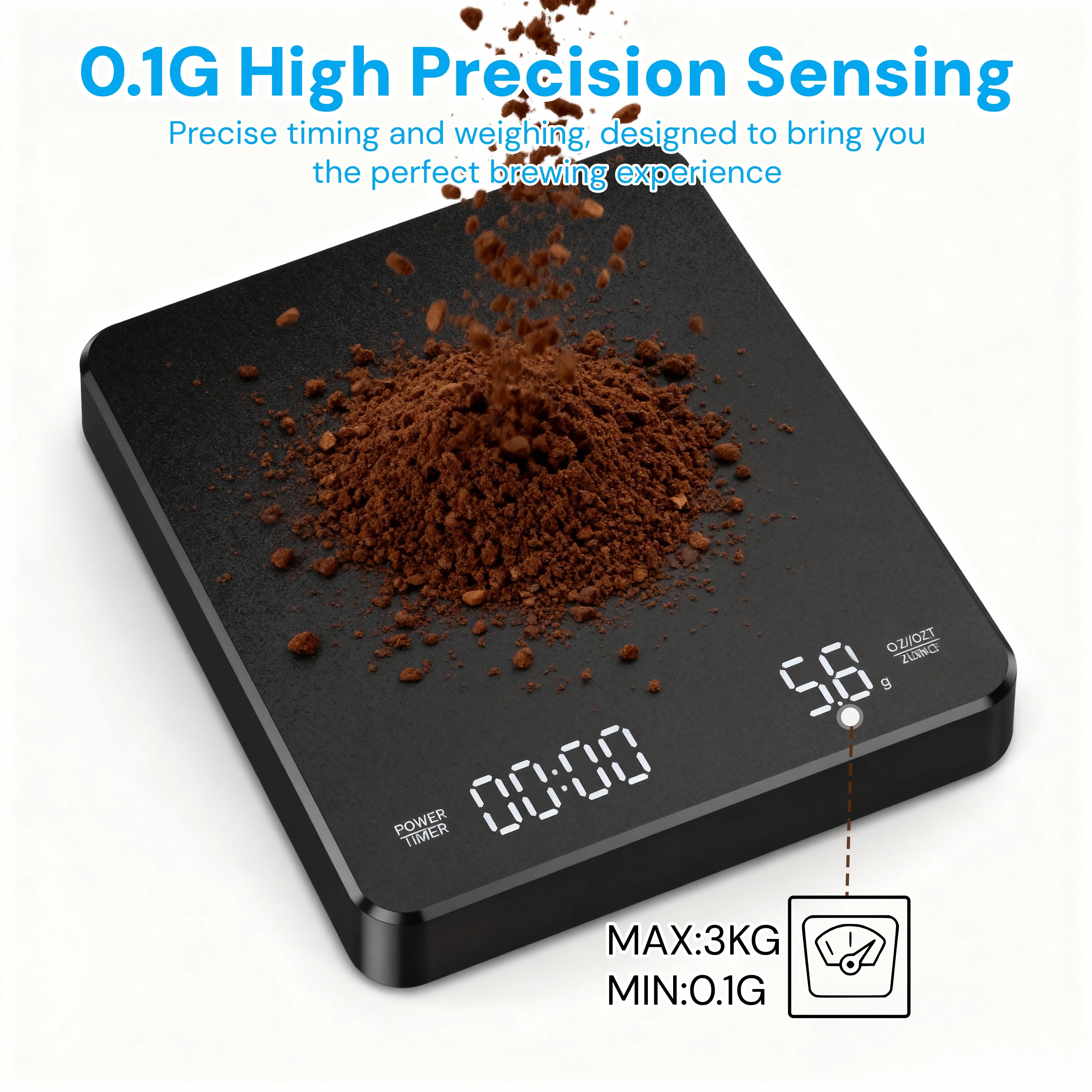 Mini Digital Kitchen Scale 0.1g Accuracy,max 3kg Food Scale with Timer for Coffee Brewing, Baking Pocket Scale with LCD Display
