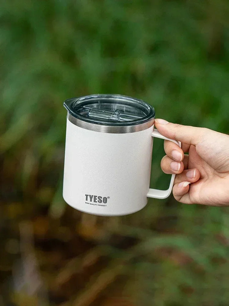 Tyeso 400ML Coffee Cups 304 Stainless Steel Mug with Visual Lid Portable Traveling Home Office Outdoor Water Cup Drinkware Gifts