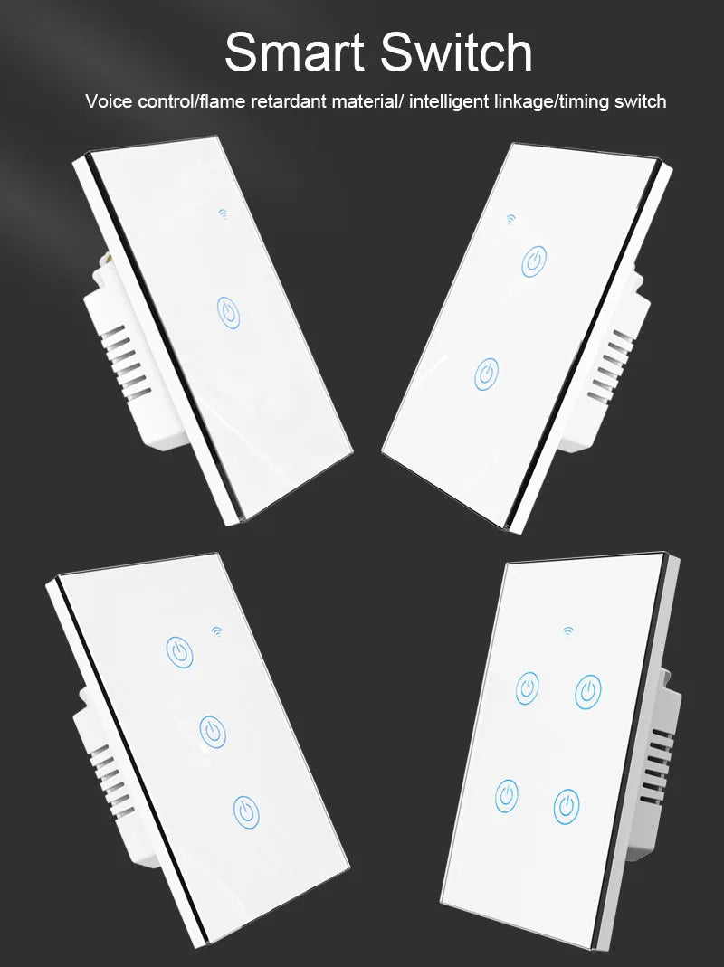 WiFi&Buletooth US Standard Touch Panel Switch Smart Switch Panel 1/2/3/4 Way Works With Tuya Compatible with Google Home