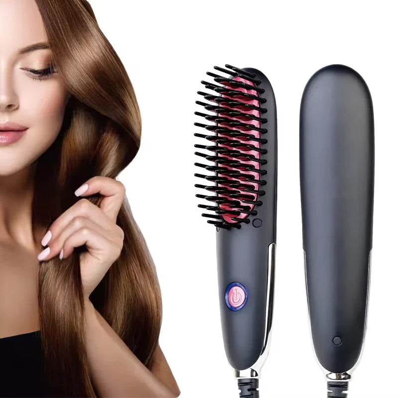 Hot Selling Fast Heating Negative Ion Straight Hair Brush Portable Ceramic Coating Straight Hair Comb Can Straighten Beard