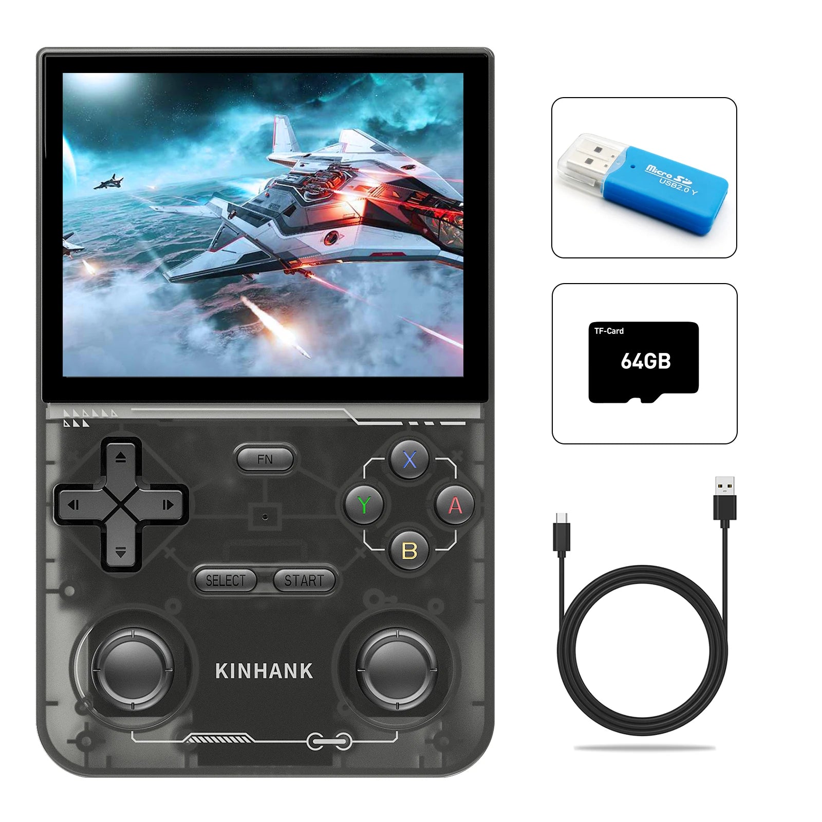 KINHANK K36 Retro Handheld Video Game Console 500nit 3.5 Inch IPS Screen 16000 Games Emulator for PS1/PSP/DC/N64/SS