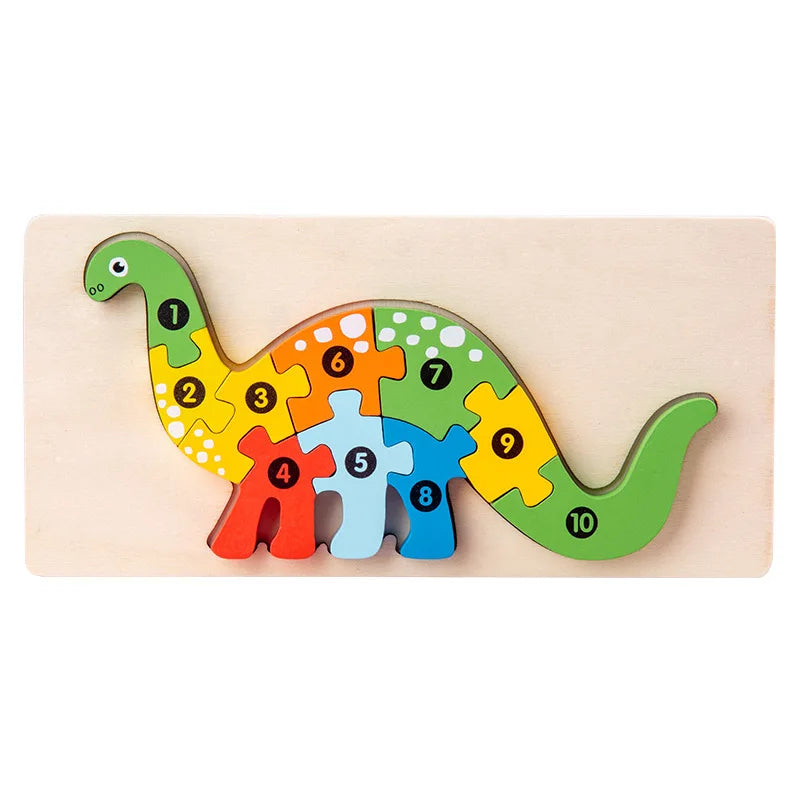 1PCS 3D Puzzle Wooden Dinosaur Animal Jigsaw Puzzle Early Education Color Sorting Learning Educational Toys  For Toddlers Gift