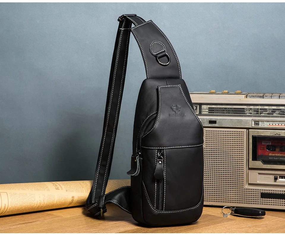 HUMERPAUL New Men's Chest Bag Crossbody Pack Genuine Leather Large Capacity Casual Messenger Bag Retro Men Handbag Shoulder Bag