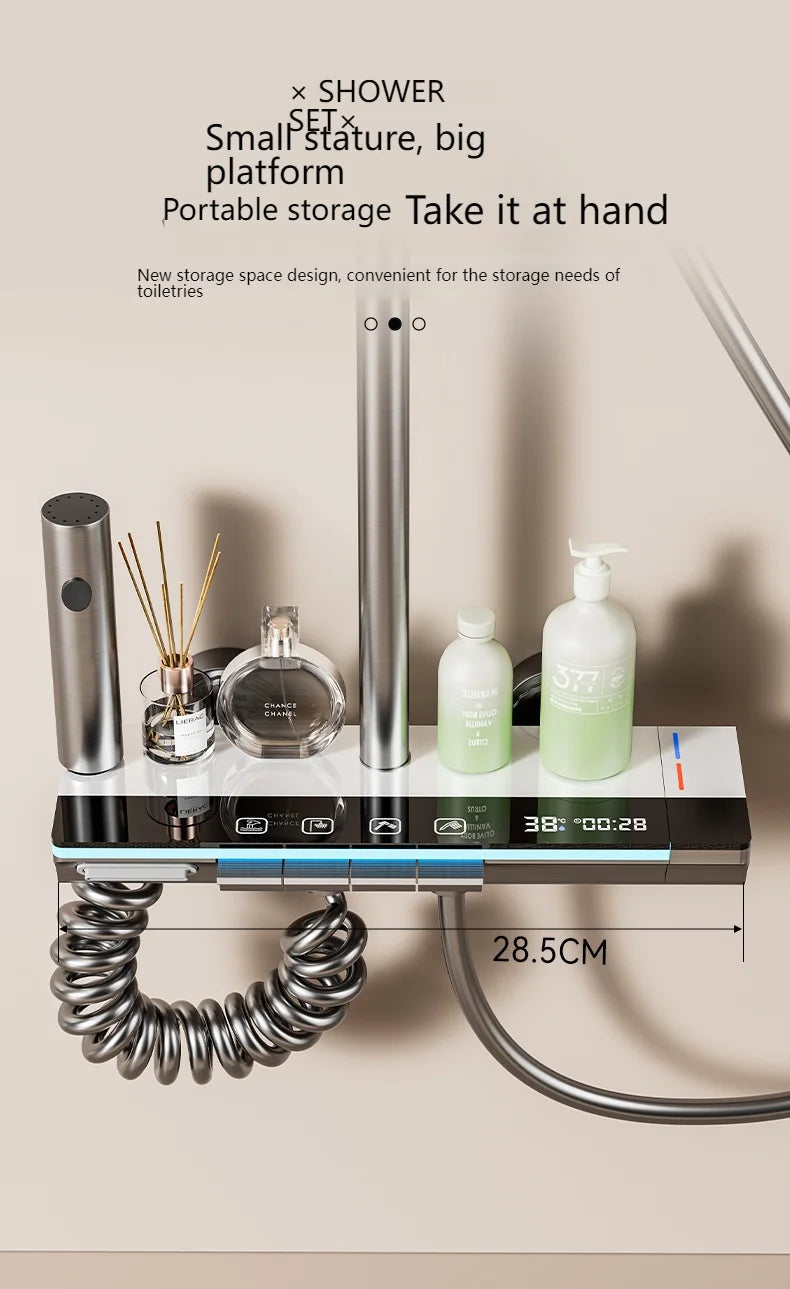 Smart Digital Display Bathroom Shower Set Piano Key Rainlfall Bath Showers System Set Apartment Bathtub Shower Faucet Full Set