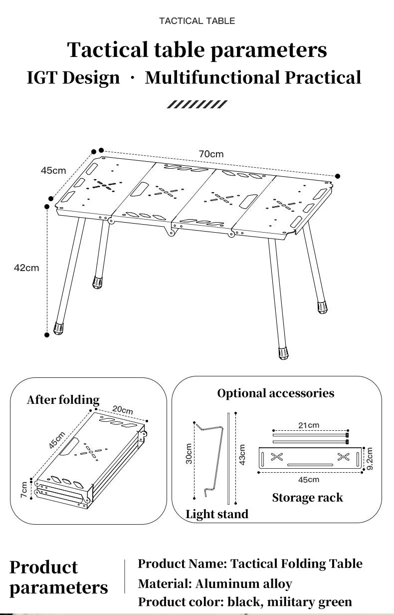 Outdoor Lightweight Folding Table Camping Hiking Travel Fishing Retractable Small Table Military Green Aluminum Alloy RuggedDesk