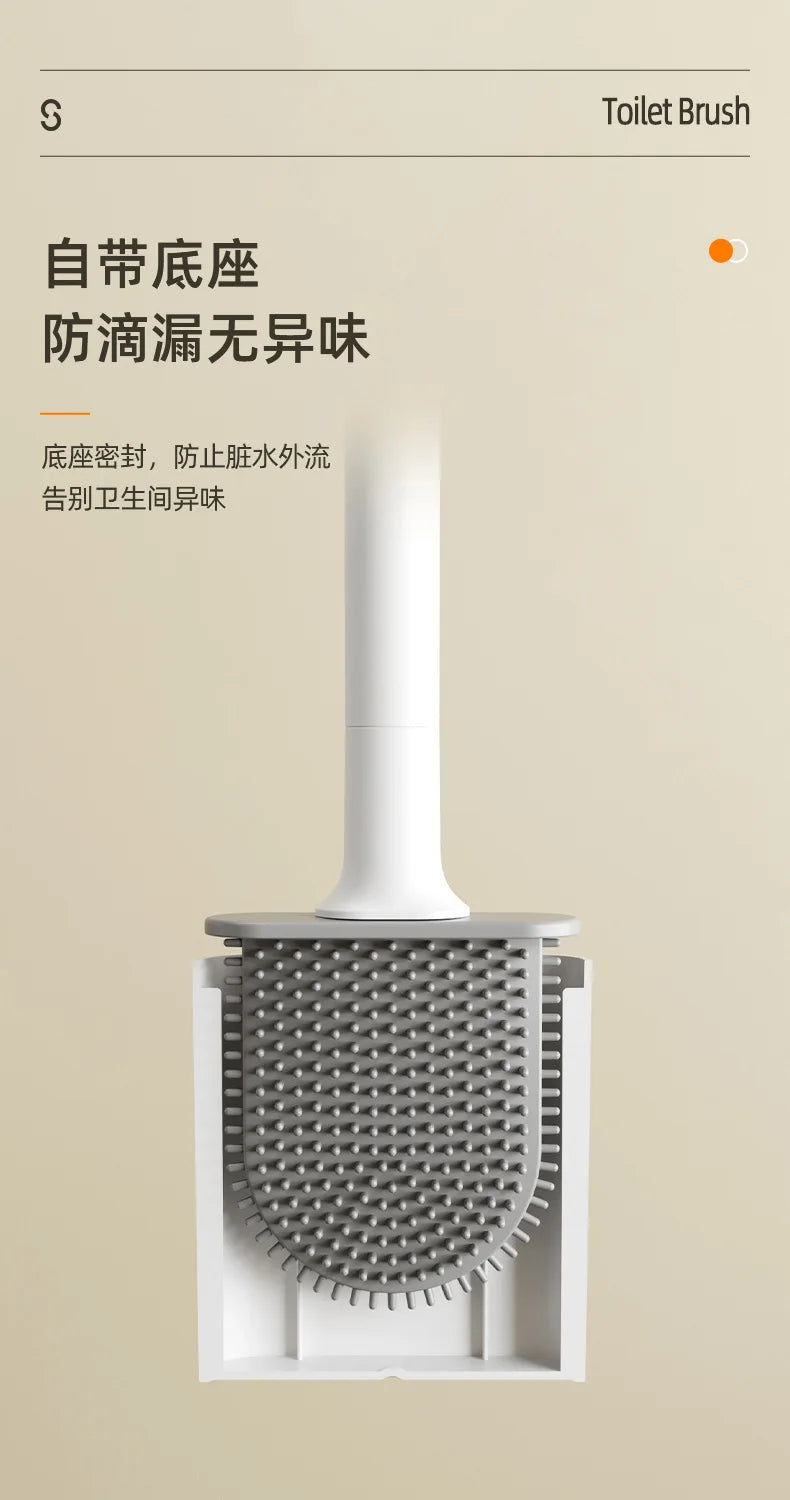 Flexible Silicone Toilet Brush Water Leak Proof with Base and Hook Wall Mounted Toilet Brush Household Bathroom Cleaner
