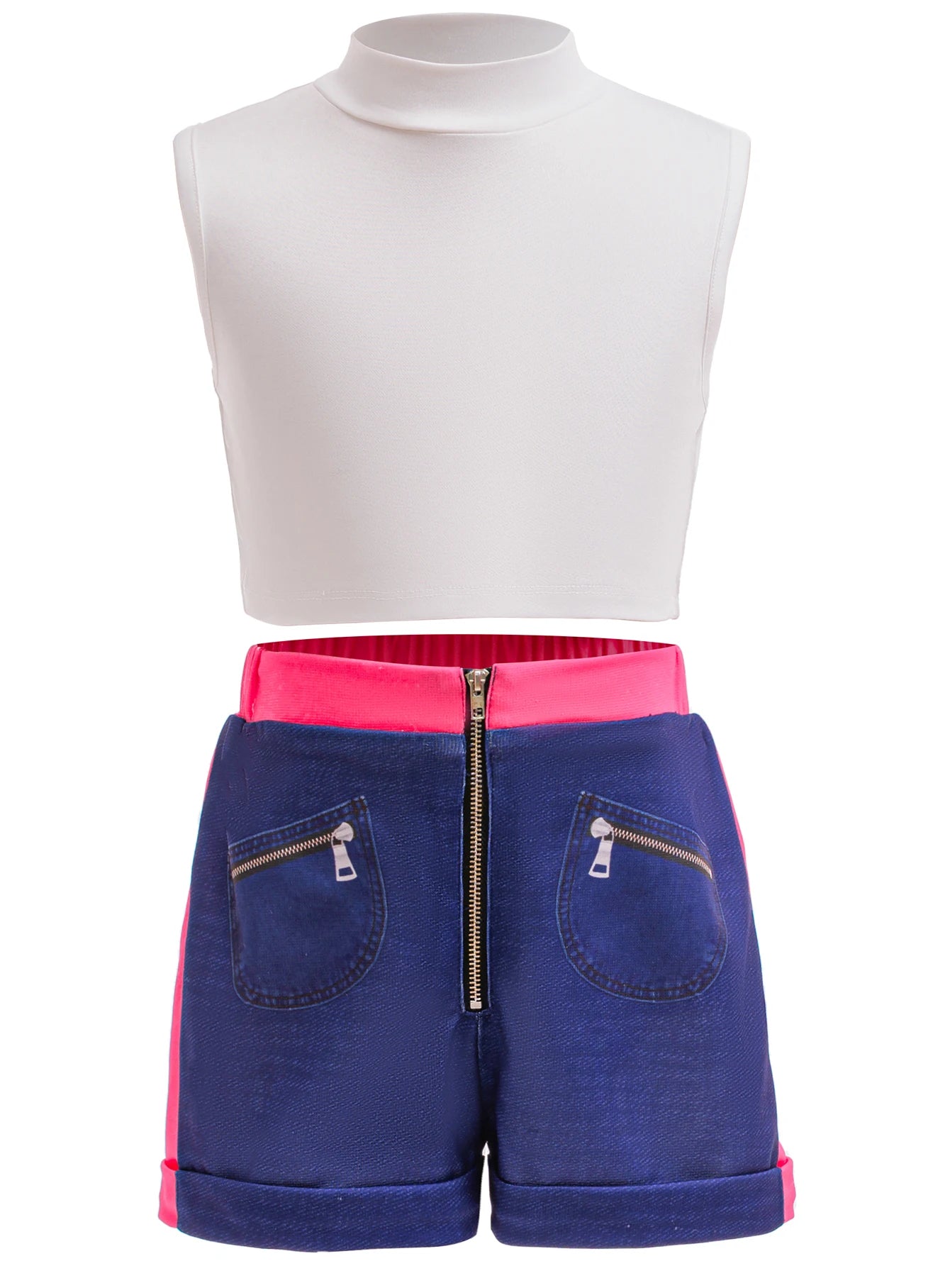 Girl Devil Hunter Pop Singer Embroidered Coat Top Shorts Tassel Necklace 4-piece Halloween Stage Set 4-12-year-old Girl Clothes