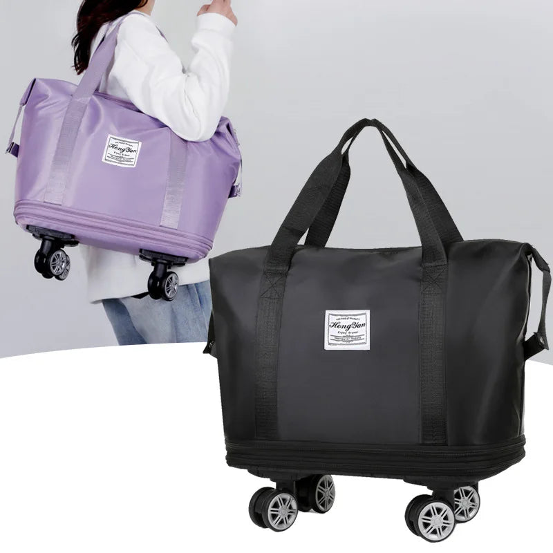Universal Wheel Expandable Luggage Large Capacity Lightweight Travel Fitness Bag with Dry And Wet Separation Storage