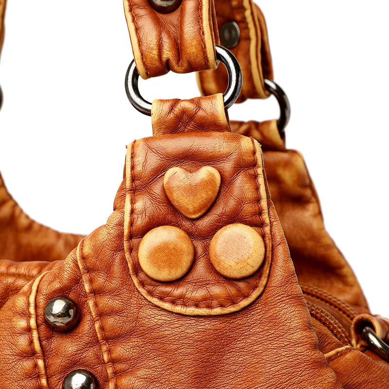 Y2k Women Shoulder Bag Vintage Punk Goth Fashion Designer Leather Tote Bag Large Capacity Rivet Motorcycle Handbag