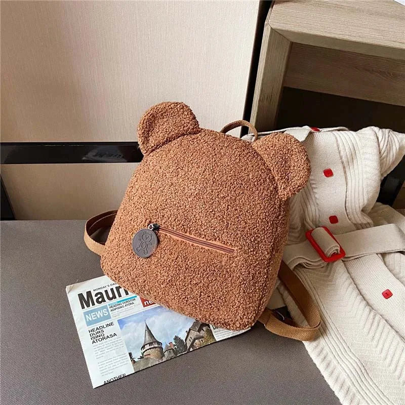 Cute Bear Ear Plush Backpack for Kids Adult Lamb Fleece Shoulder Bag High-capacity Korean Parent-Child Bags Boys Girls Backpacks