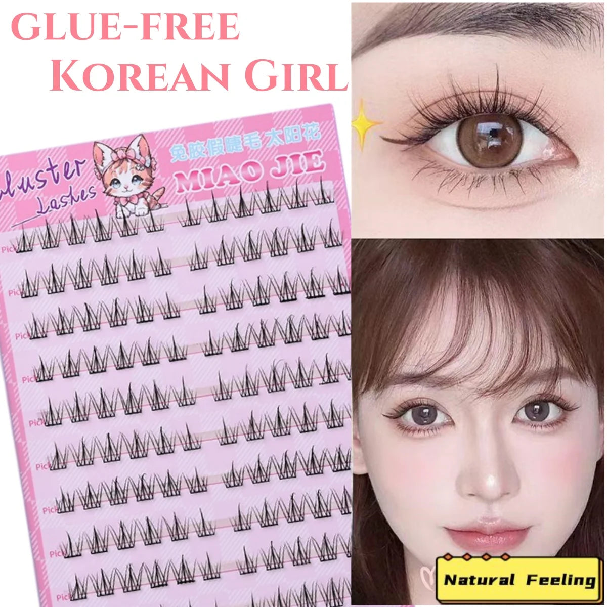 MIAOJIE No-Glue False Eyelashes - Easy 3-Step Application Natural Look Large CapacityPerfect for Beginners with Sunflower Design