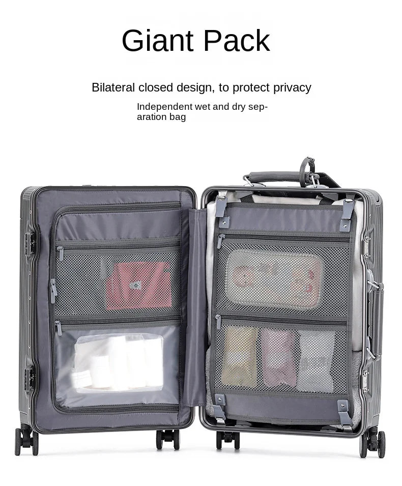 24"26 Inch Travel Suitcase Aluminum frame Wide Trolley Case Carry-on Luggage with Cup Holder 20Inch Boarding Box Rolling Luggage