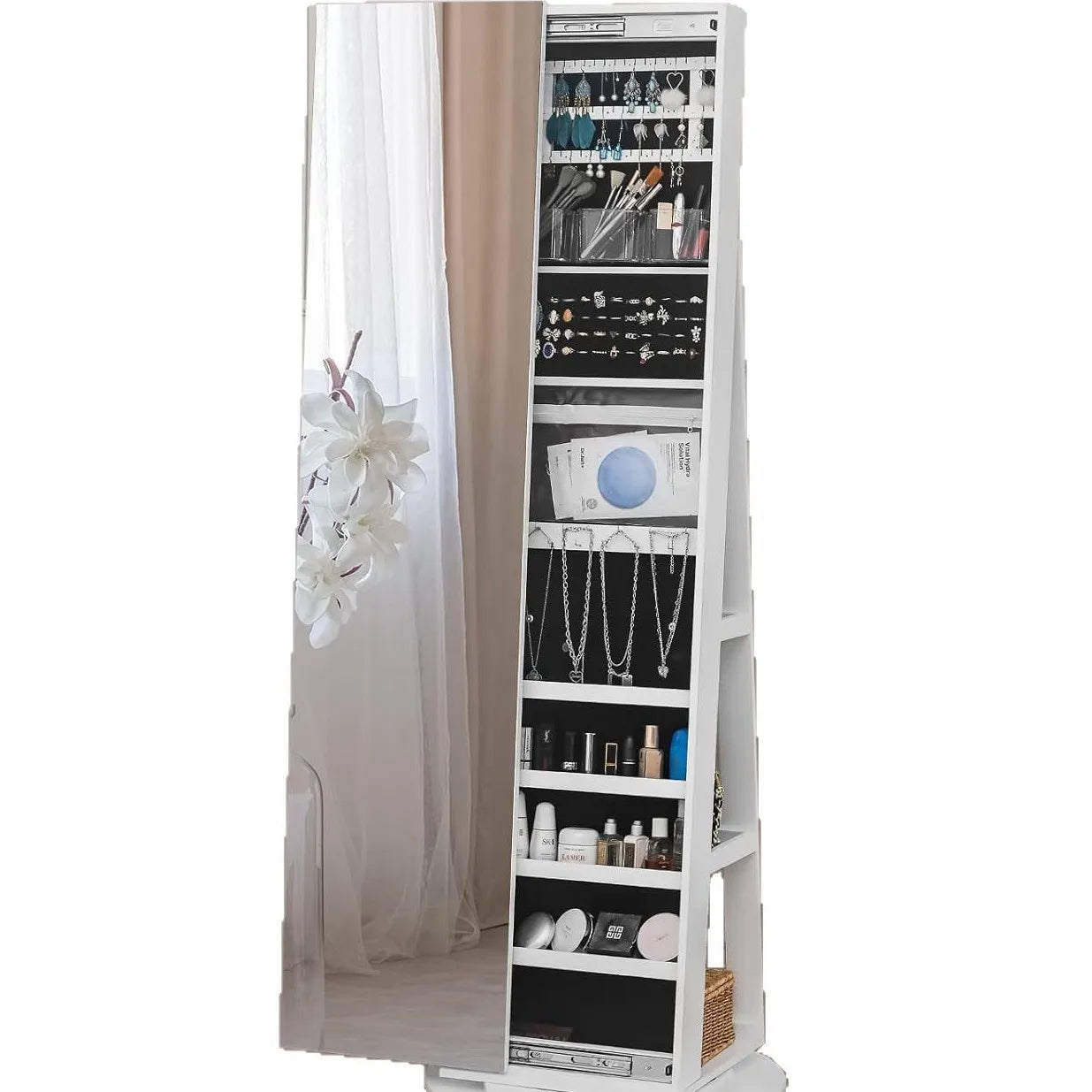 Frameless mobile full-length mirror in the cloakroom Intelligent 360-degree rotating full-length mirror Floor type