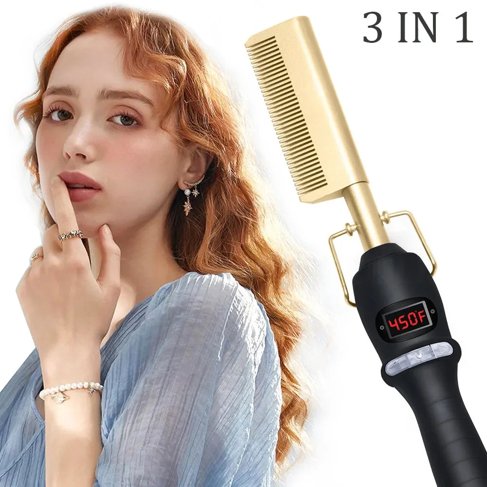 Hot Comb Straightener for Wigs and African Hair Flat Irons Fast Heating Straightening Brush Straight & Curler Roller Styler Tool