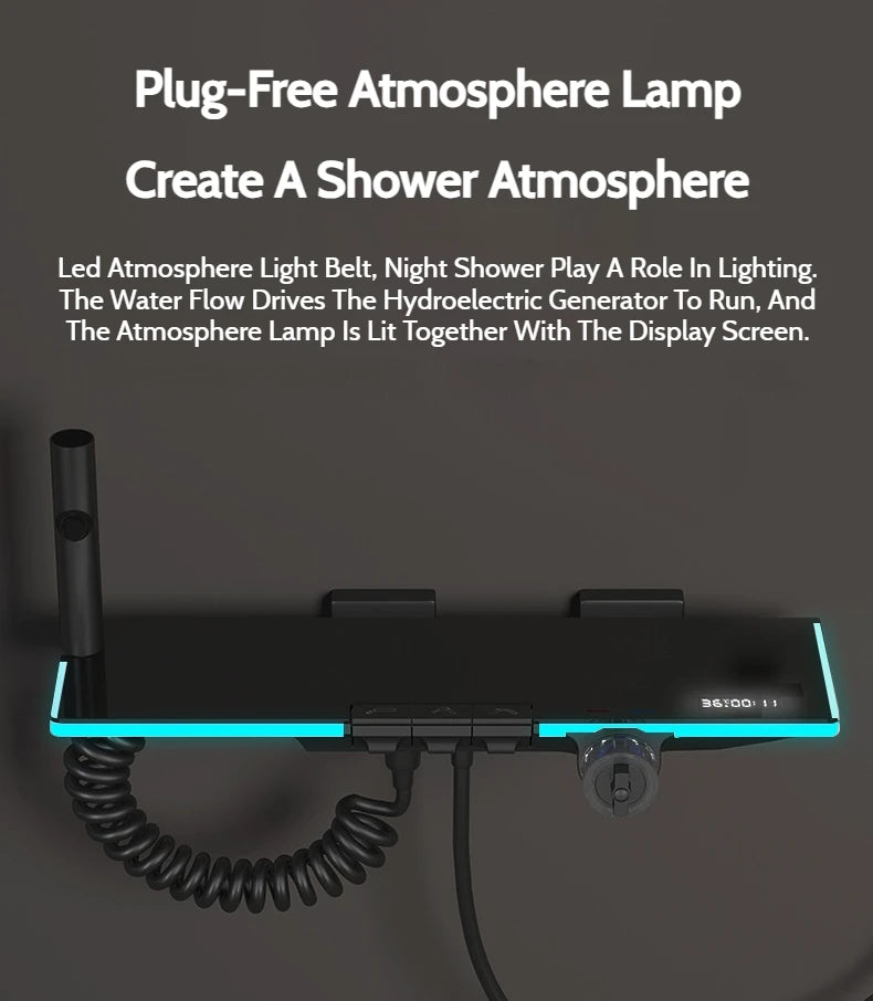 Grey Brass Waterfall Wall Mount Smart Temperature Digital Display Bathtub Faucet Bathroom Faucet Bath Shower Faucet Mixer Crane