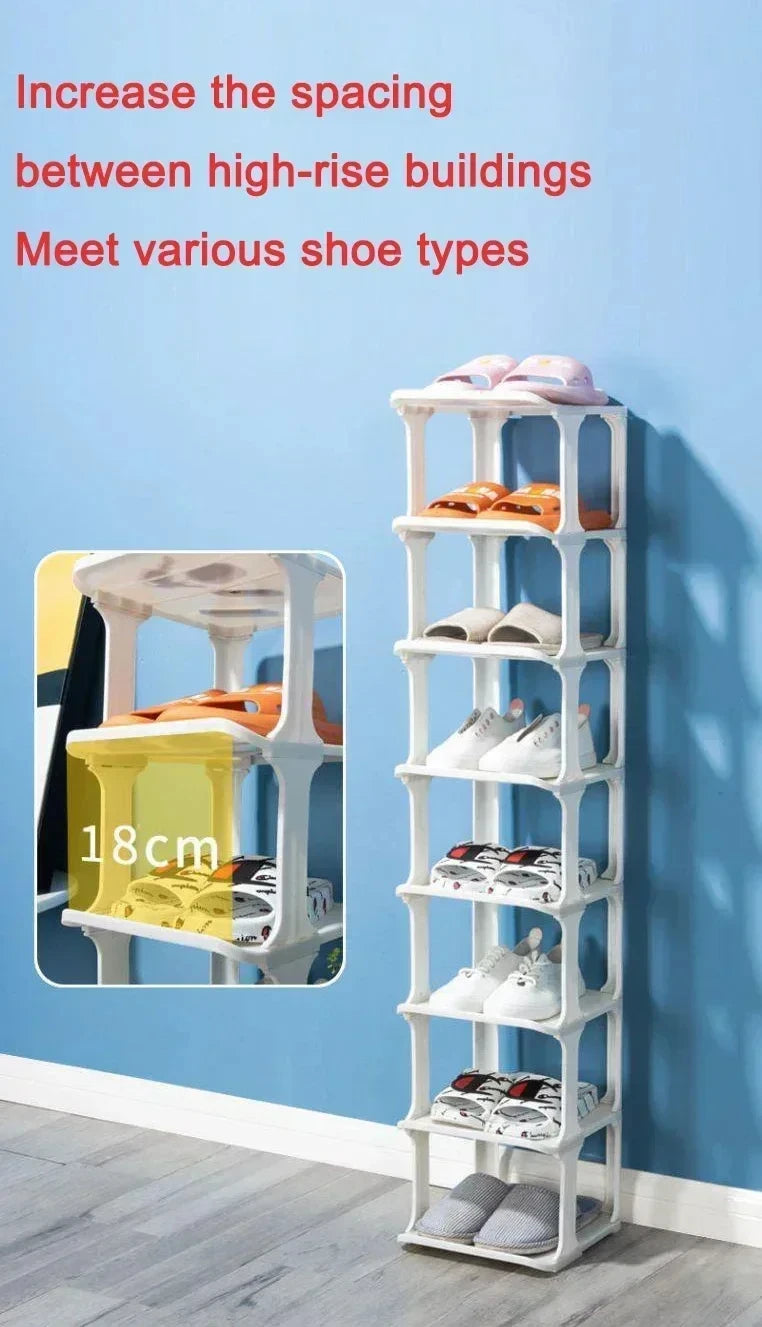 Shoe Cabinet Floor-standing Plastic Multi-Layer Stack Able Removable Home Narrow DIY Shoes Rack for Corner Gap Space Saving