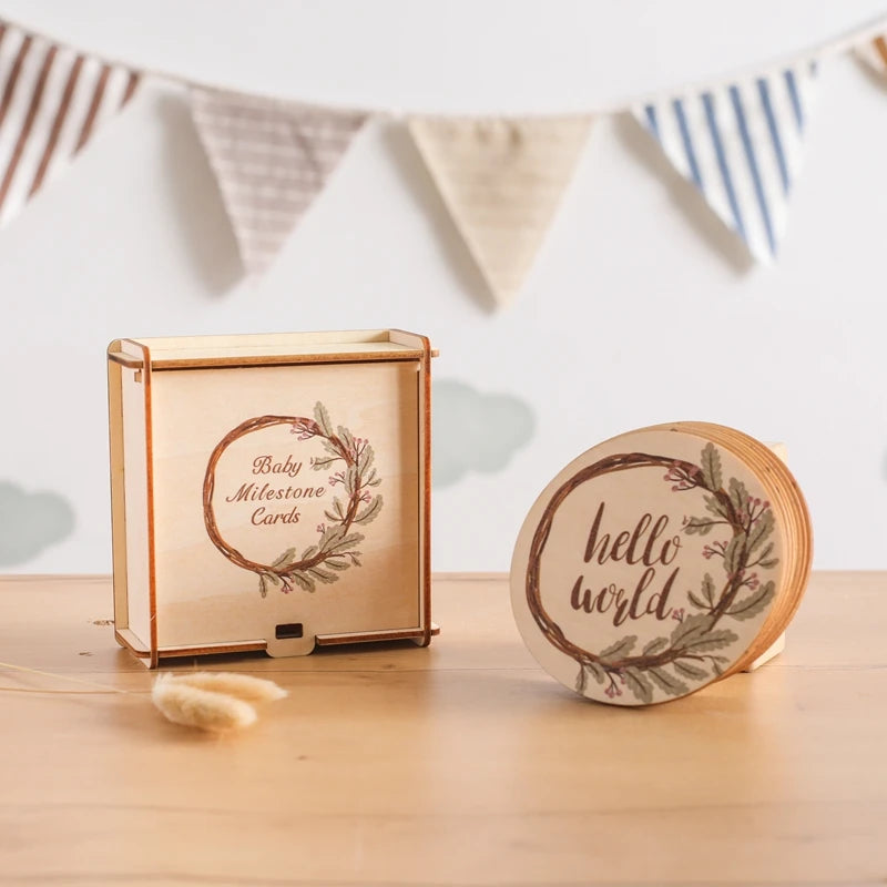 Baby Wooden Monthly Memorial Milestone Cards Flower Monthly Newborn Engraved Age Photography Accessories Baby Birthing Gift