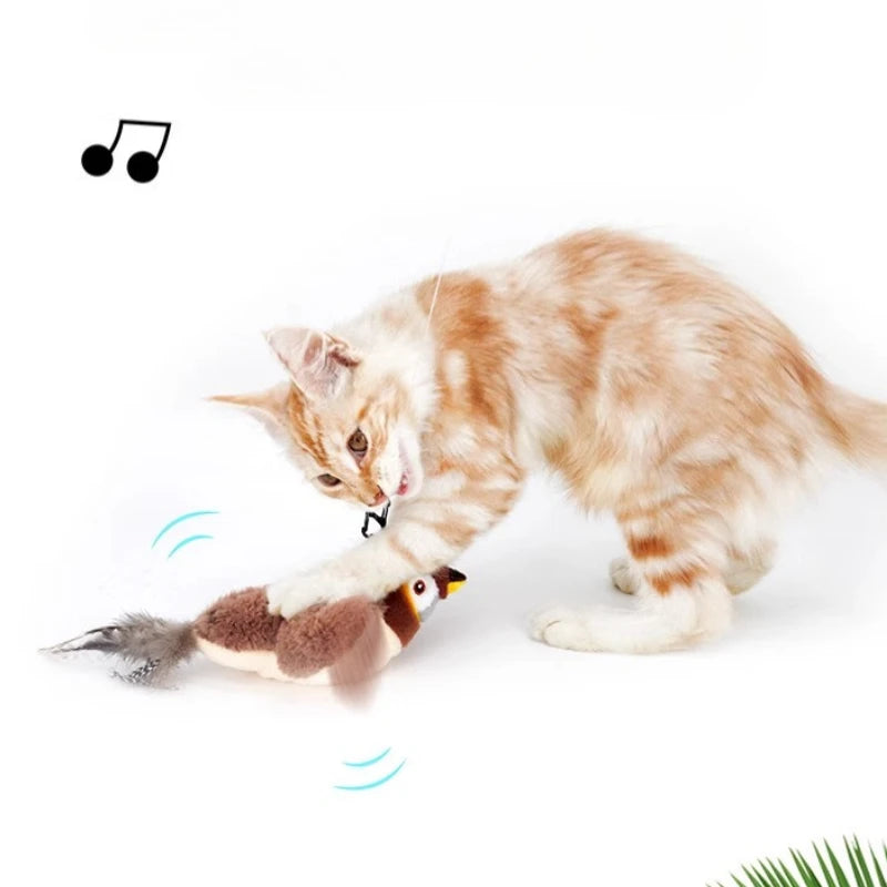 Cat Chew Plush Toy Electric Bird Feather Interactive Squeaky Kitten Toy Bite Resistant Rechargeable Automatic Teaser Cat Toy