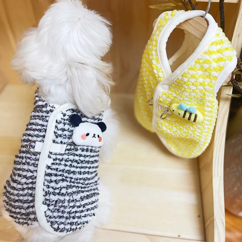 Cute Plaid Dog Jacket Coat Warm Cotton Dog Clothes Autumn Puppy Vest Jacket Bee Pattern Cat Cardigan Coat Chihuahua Pet Apparel