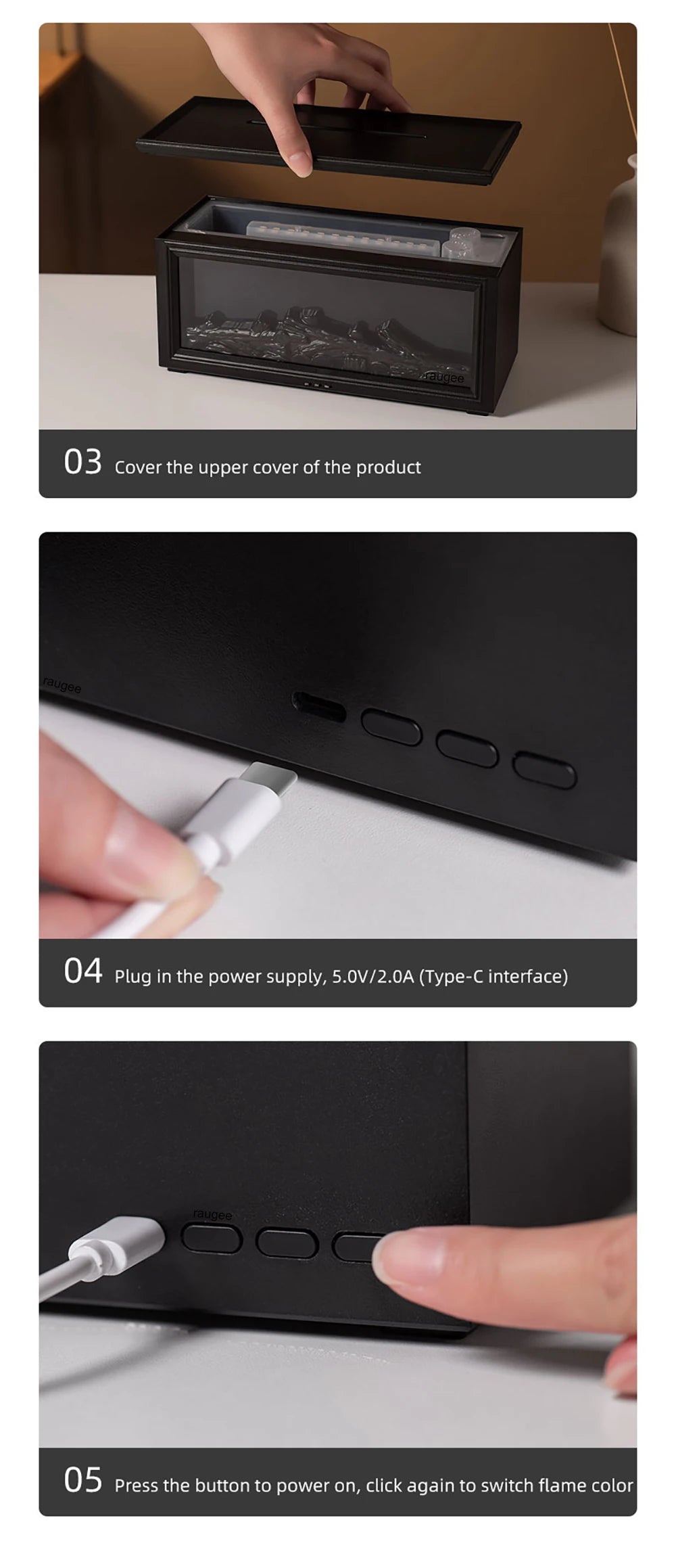 Aroma Air Humidifier Flame Fireplace Essential Oil Diffuser Desktop USB Cool Mist Maker Ultrasonic Aroma Diffuser with Remote