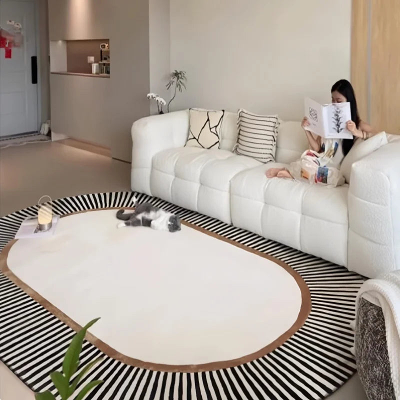 Modern Style Bedroom Decor Line Carpet Anti-slip Carpets for Living Room Thick Plush Lounge Oval Floor Mat Fluffy Soft Study Rug