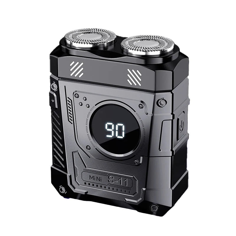 Magnetic Double Blade Electric Shaver for Men Mecha Punk Style Rechargeable LCD Portable Beard Trimmer Face Beard Razor Knife