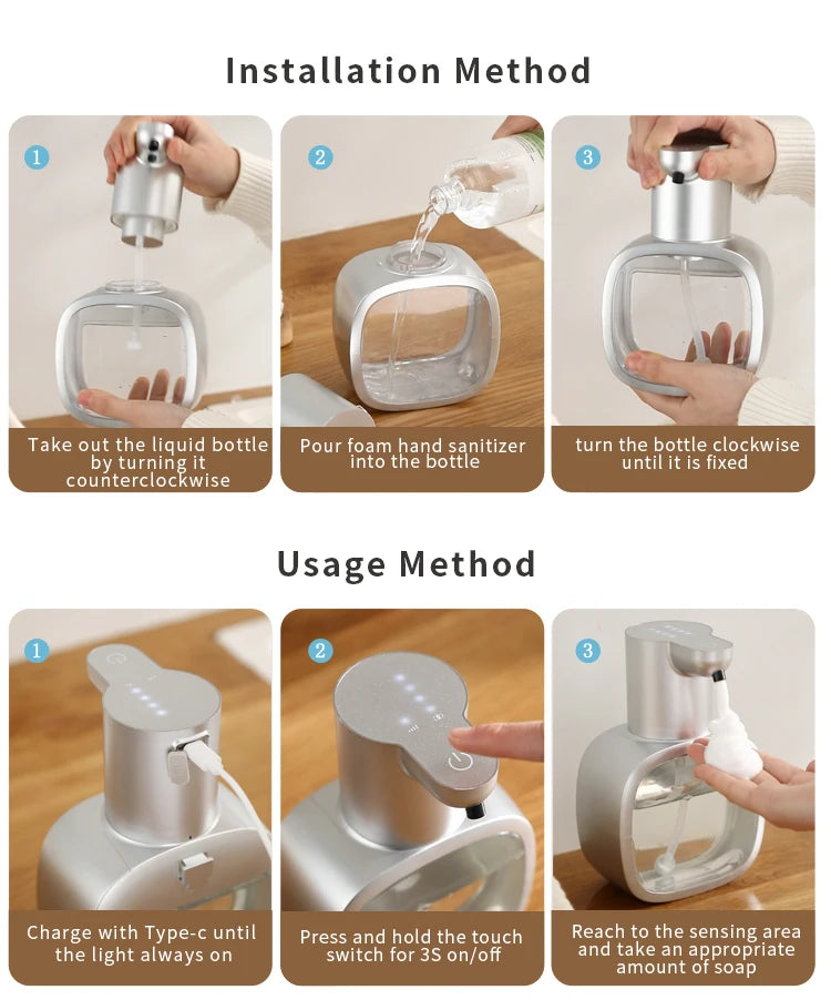 New Wall Mounted Automatic Soap Dispenser Foam Smart Hand Washing Machine 500ml Liquid Rechargeable Bathroom Induction Sensor