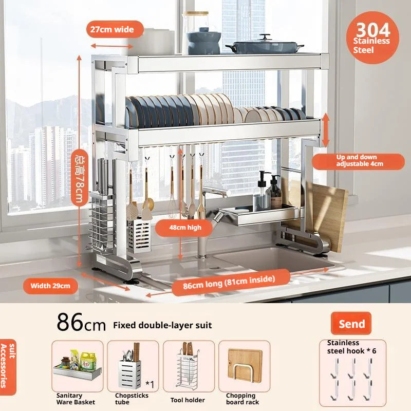 Over Sink Dish Drying Rack Stainless Steel Expandable Drain Bowl Holder Shelf Kitchen Counter Dish Storage Rack Hanger Shelves