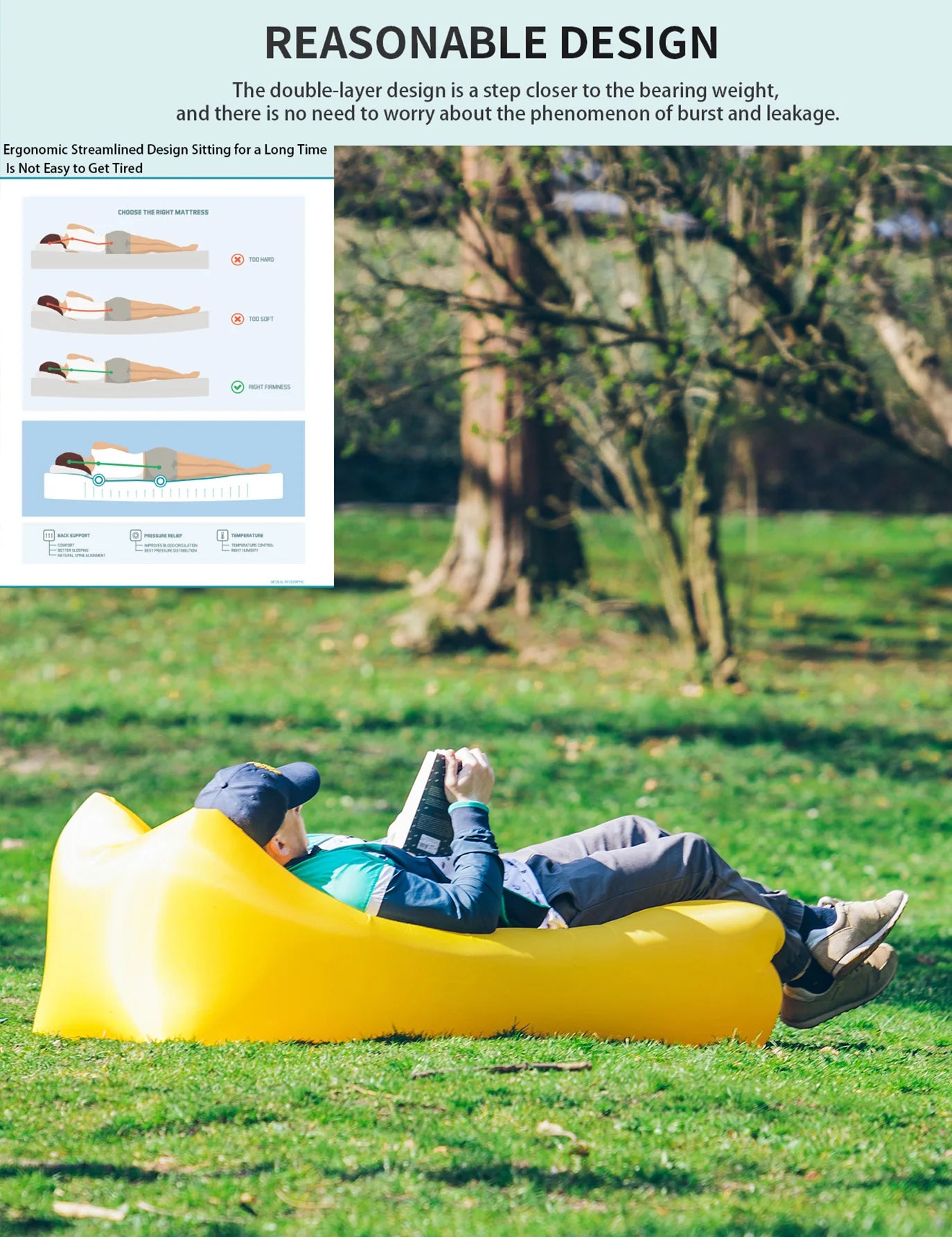Outdoor lazy inflatable sofa, air mattress, single lounge chair, portable camping nap sofa