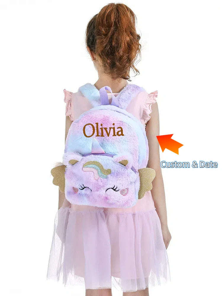 Personalized Custom name Embroidered Newborn letter Nursery Baby Unicorn tie dye backpack  Bag Gifts for Boy Girl children