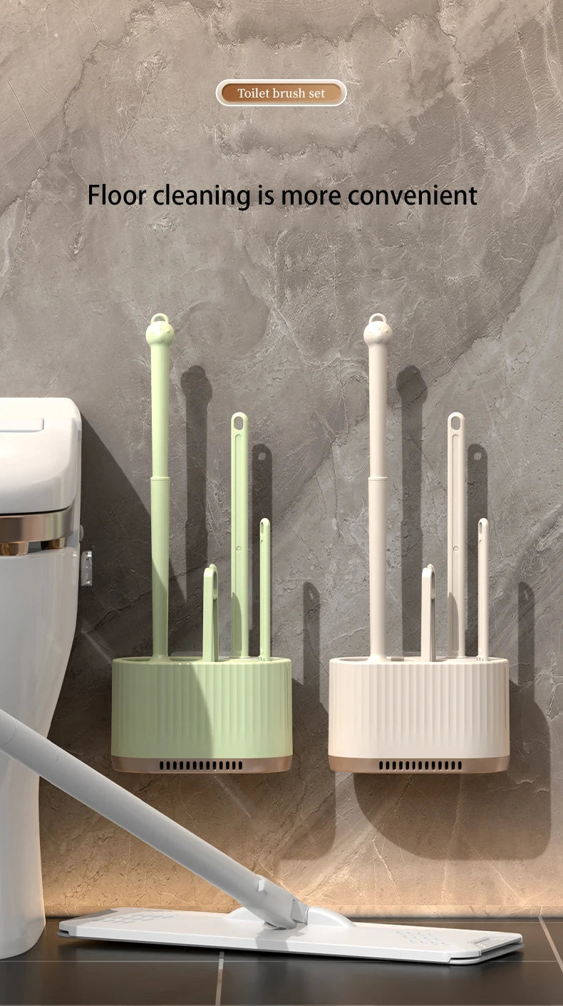 Household Toilet Brush Wall Mounted Toilet Cleaning Brush, No Angle for Comprehensive Cleaning, Suitable for Toilets, 4-in-1 Set