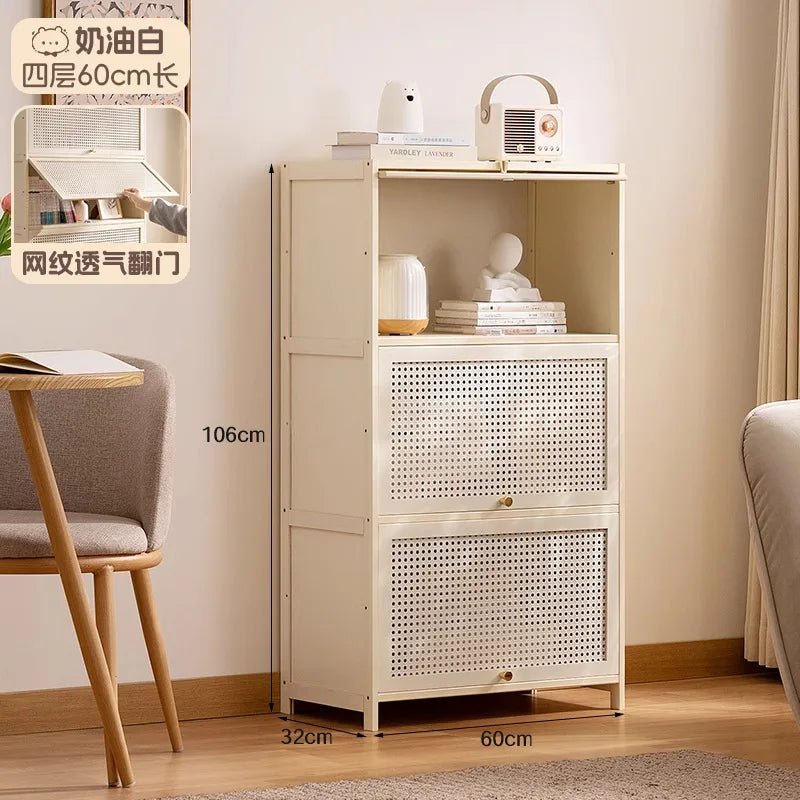 White Living Room Floor Cabinet for Tatami Bay Window Storage Cabinet Multifunctional Balcony Organizer Space-Saving Cupboard