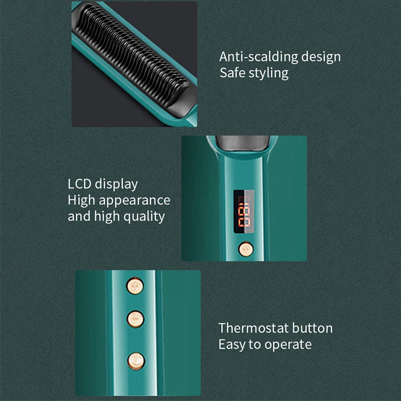 2-In-1 Electric Professional Negative Ion Straight Hair Brush Curling Comb With Lcd Display Curling Tool Straight Hair Brush