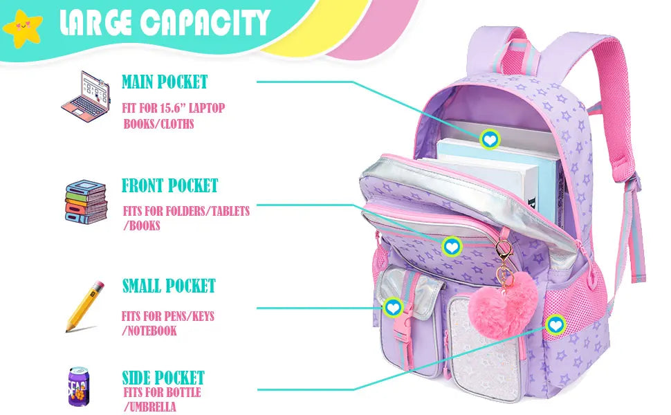 Meetbelify Backpack for Girls Schoolbag Aesthetic Backpack for Elementary Student Teen Girls Bookbag with Lunchbox and Penbag