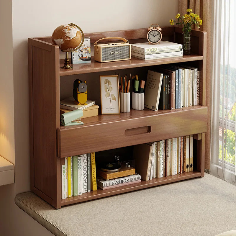 Simple desktop bookshelf dormitory multi-layer storage rack home student desk finishing shelf solid wood with extraction rack