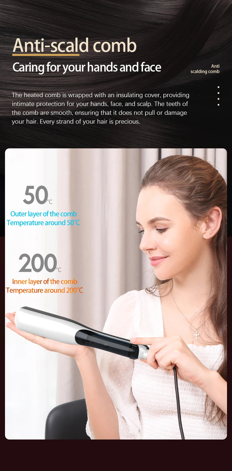 Hot Sale PTC Heating Smart Steam Hair Straightener Brush Smoothing Flat Iron Curly Hair Straightening Comb Electric Hair Brushes