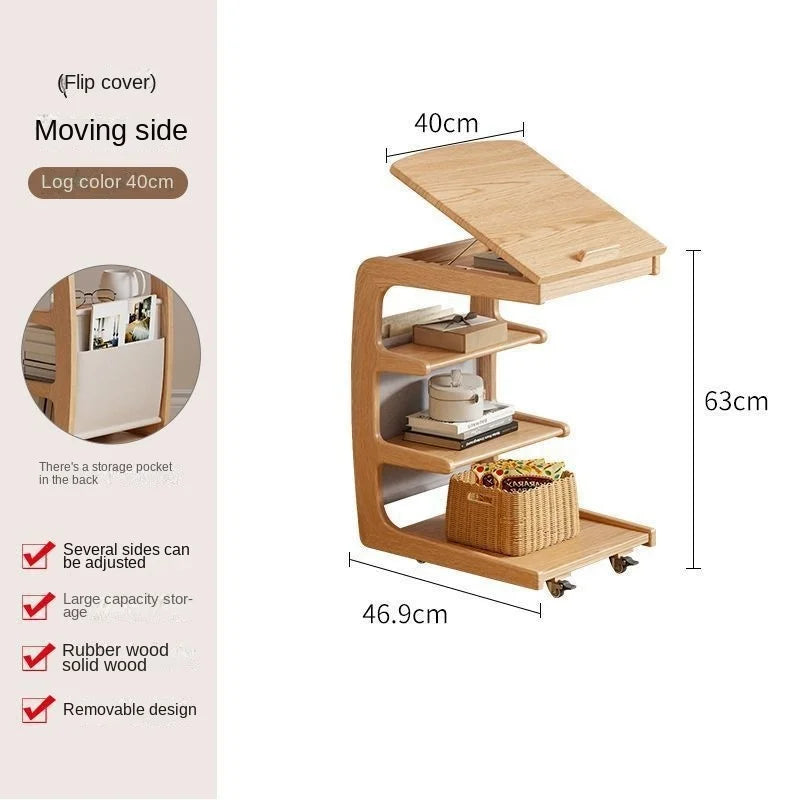 X&D Solid Wood Sofa Side Several Movable Living Room With Wheel Side Cabinet Bedside Shelf Simple Household Coffee Small Table