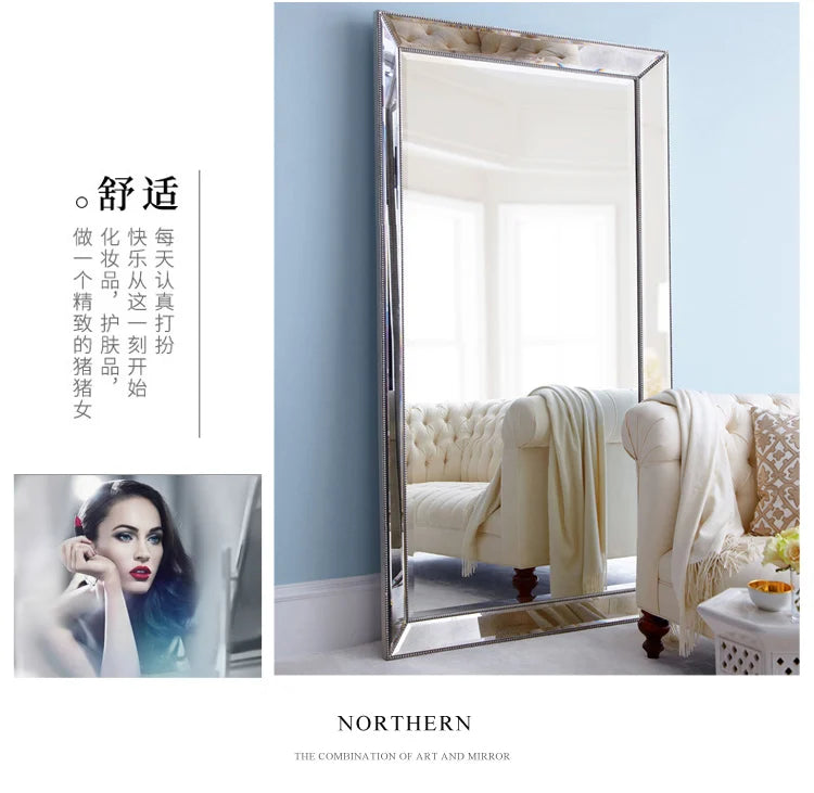 Full Length French Style Mirror Decoration Wall Living Room Aesthetic Mirror Luxury Vintage Floor Standing Espelho Accessories