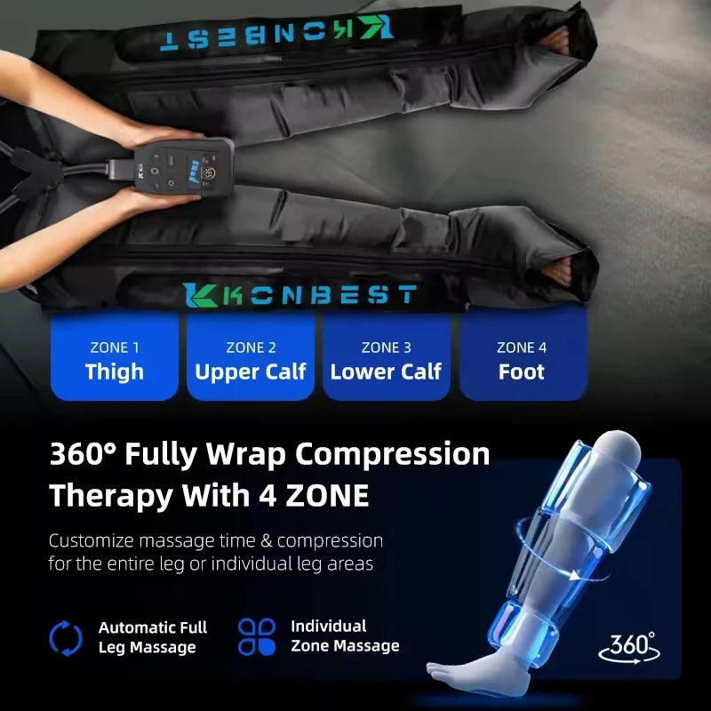 Air Compression Leg Massager Boots Foot Calf Pressotherapy Air Pressure Therapy Device 4 Chamber Fast Recovery Massage Machine