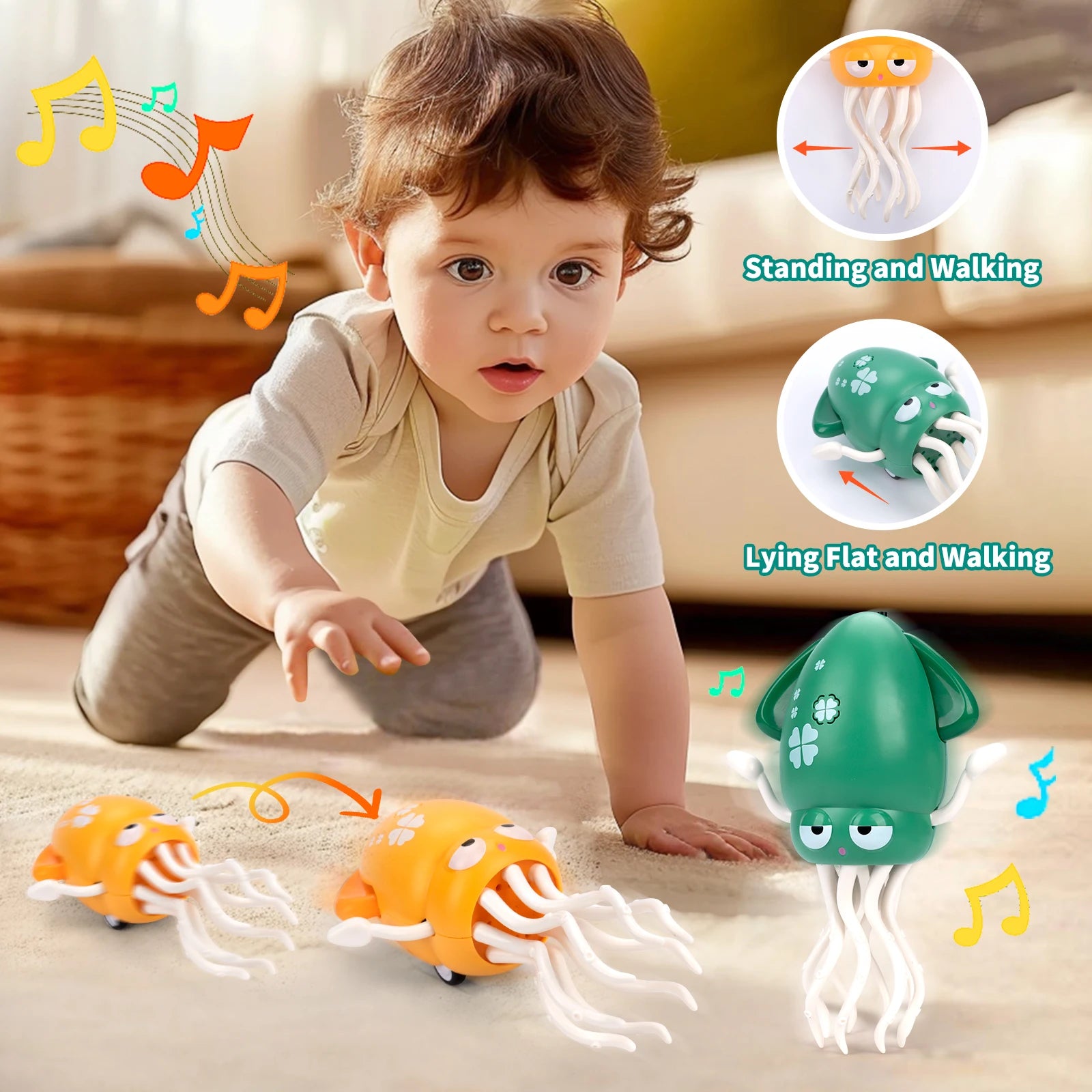 Kids Electronic Pet Toys Dancing Octopus&Duck Musical Penguin Baby Crawling Toys Toddler Interactive Toys Tummy Time Gifts