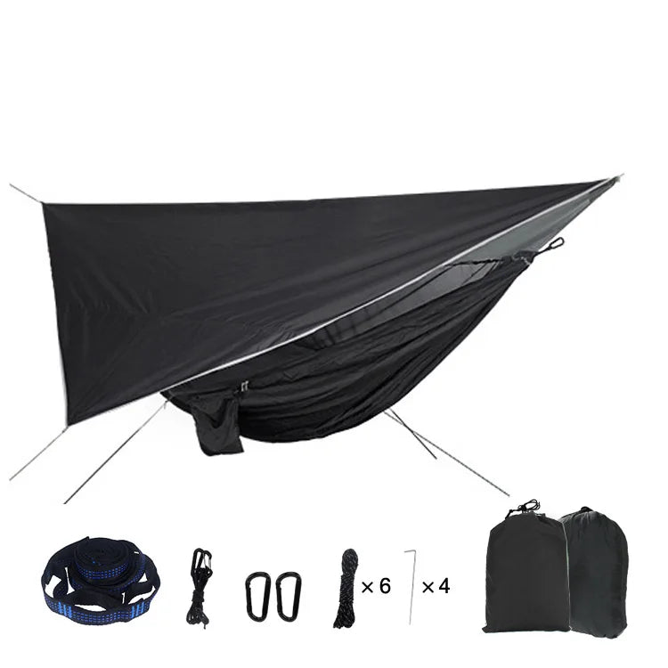 Portable Mosquito Net Nylon Camping Hammock with Waterproof Rain Fly Canopy Tarp  for Outdoor Hanging Bed Sleeping