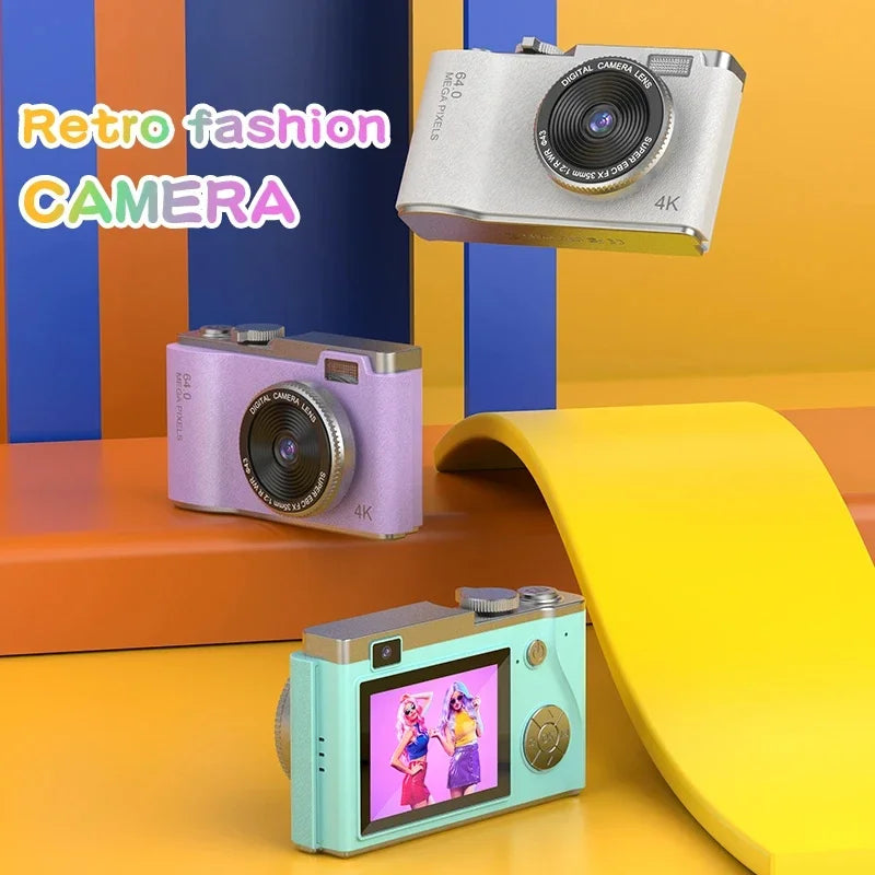 Digital Camera 4K HD Kid Camera 48MP Autofocus Vlogging Camera 2.4 Inch Retro Fashion Portable Video Camcorder for Beginners